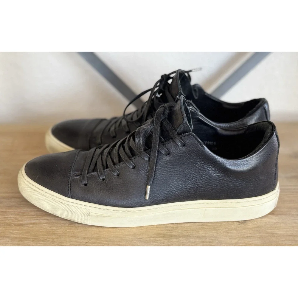 John Varvatos 315 Reed Low Top Sneakers 10 Black Leather Luxe Minimalist F2754T1
